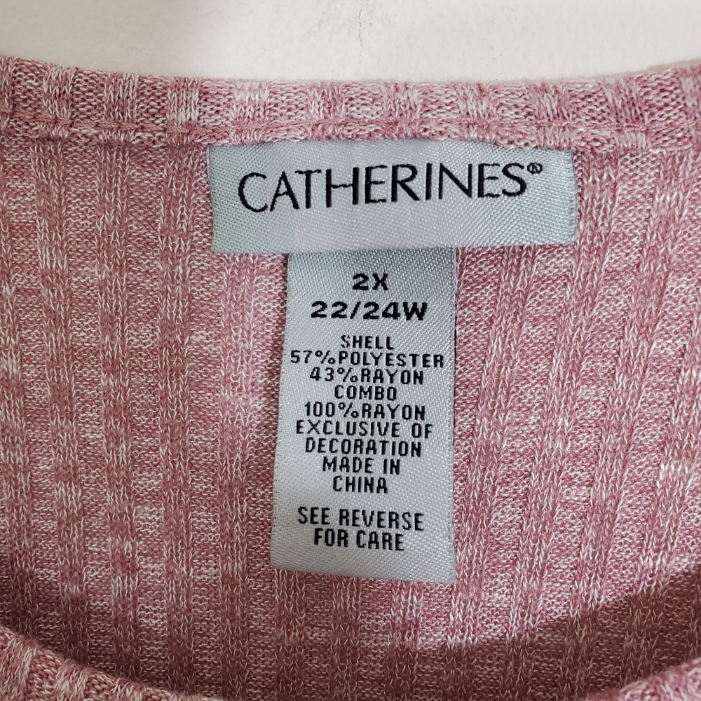 NWT Catherines Shirt Blouse Plaid Trim Ribbed Pink Mauve Size 2X 22 24 - Picture 6 of 11